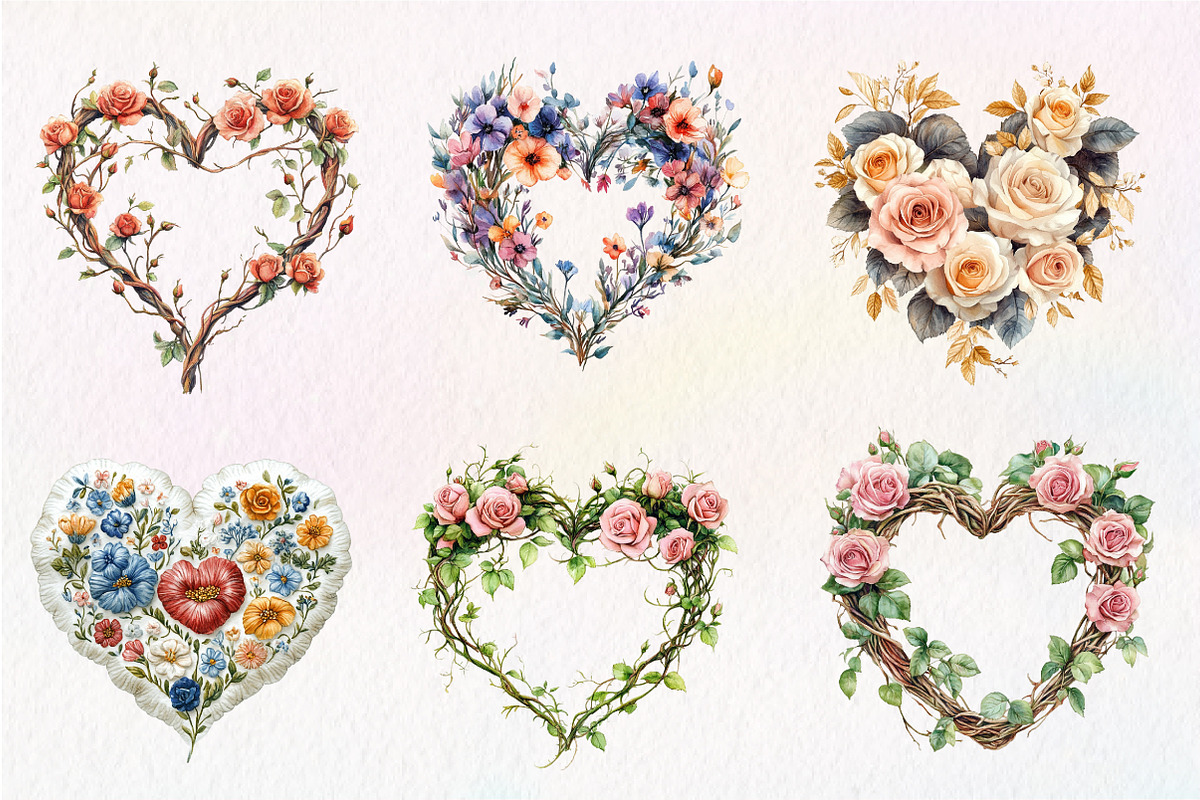 Wedding Hearts with Flowers Clipart, an Illustration by CreationArt (Photo 3 of 9)