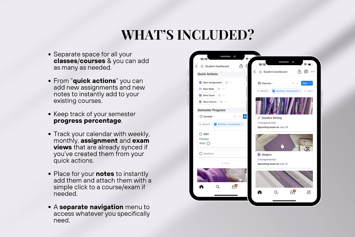 Purple Notion Student Planner, an App Template by SociallyyCreative (Photo 2 of 10)