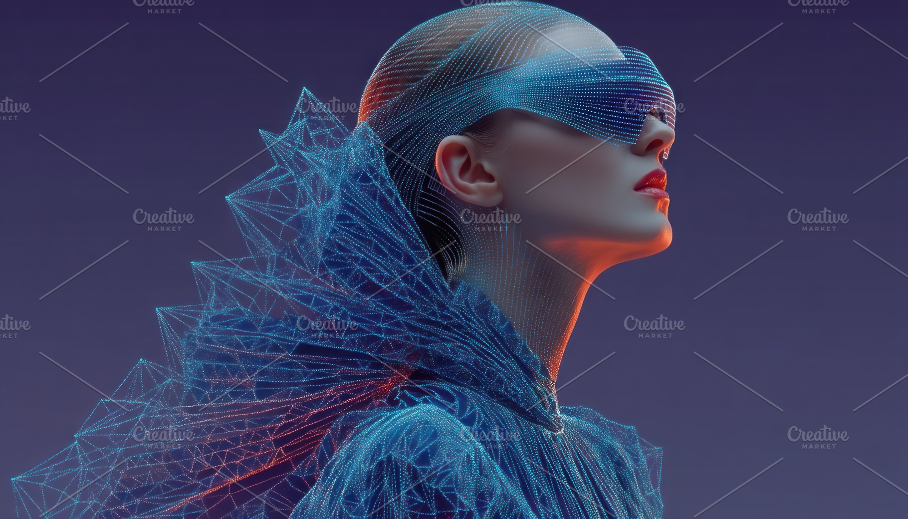Futuristic woman in digital wireframe fashion and visor, blendin, an Abstract Photo by José Manuel Gelpi