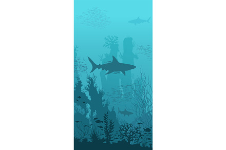 Blue underwater landscape with