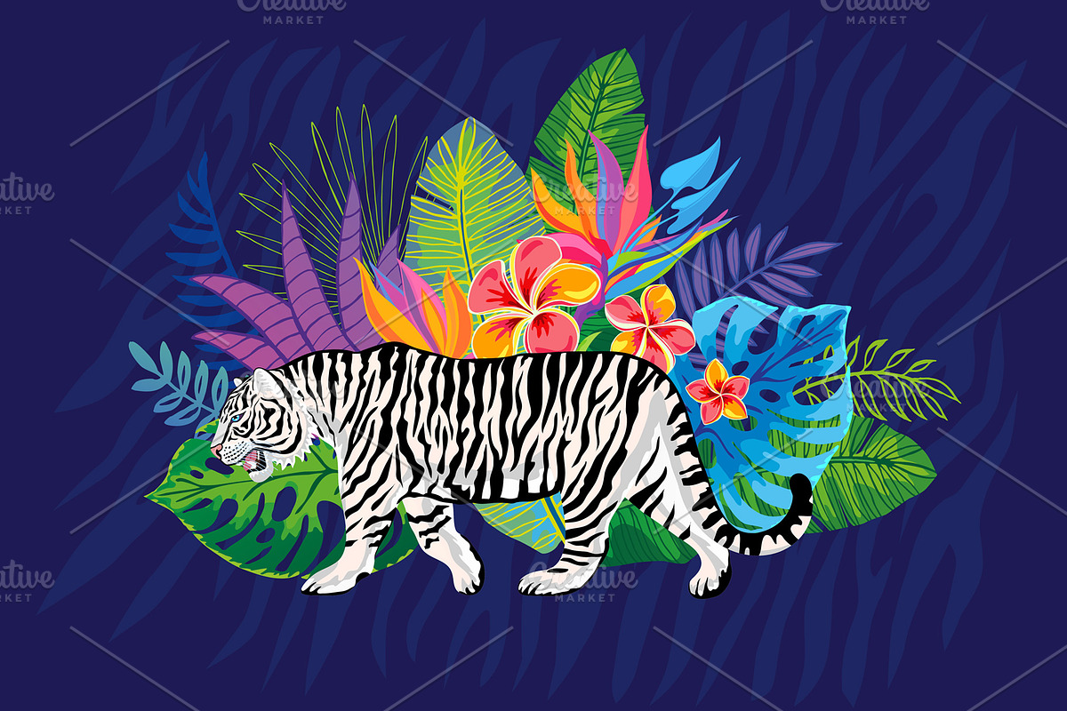 White Tiger in Tropical vector, an Animal Illustration by Iraida_Bearlala (Photo 6 of 10)