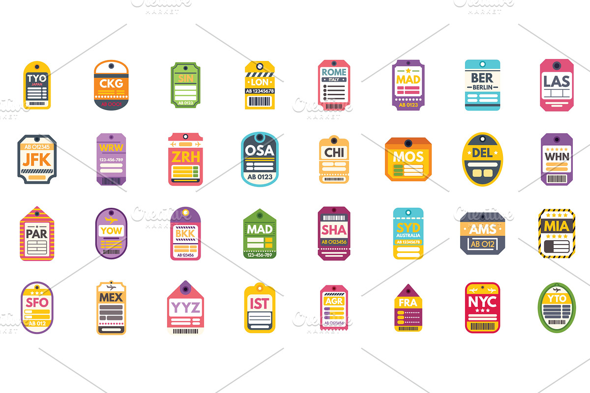 Large set of luggage tags with, a Transportation Illustration by Ylivdesign