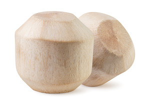 Two young coconuts close-up on a, a Food & Drink Photo by innakreativ