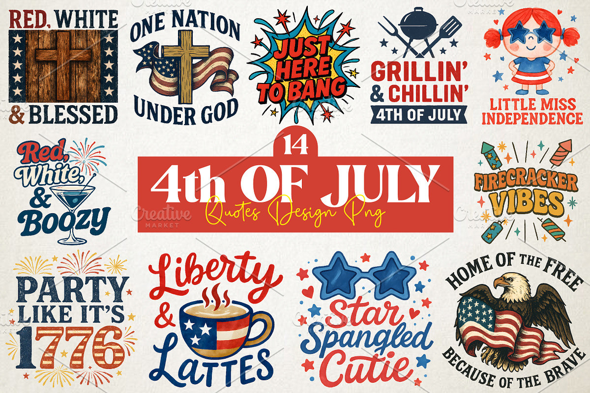4th of July T-Shirt Design Bundle, an Illustration by RobertsArt