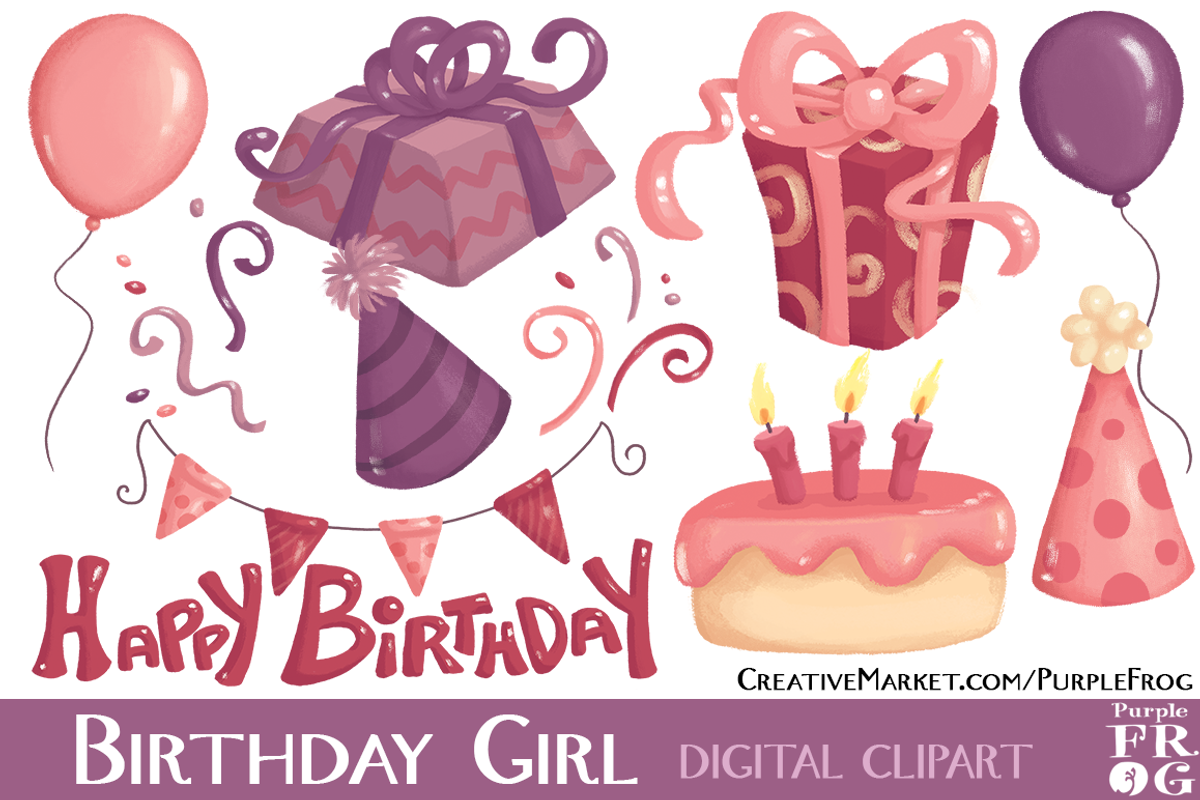 BIRTHDAY GIRL - Digital Clipart, an Illustration by Purple Frog (Photo 1 of 2)