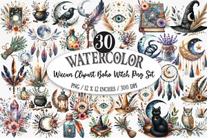 Wiccan Clipart Boho Witch Png Set, an Illustration by Designking