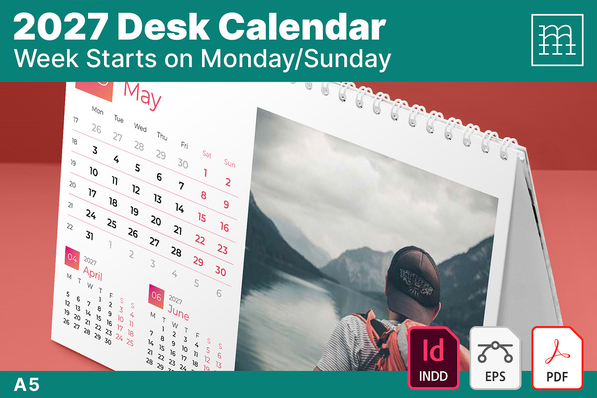 Desk Calendar 2027 (DC009-27), a Stationery Template by mikhailmorosin (Photo 1 of 9)