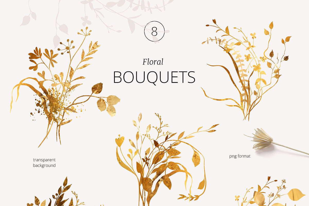 GOLDEN PLANTS leaves and flowers, a Decorative Illustration by Yuliia Lashevska (Photo 6 of 12)