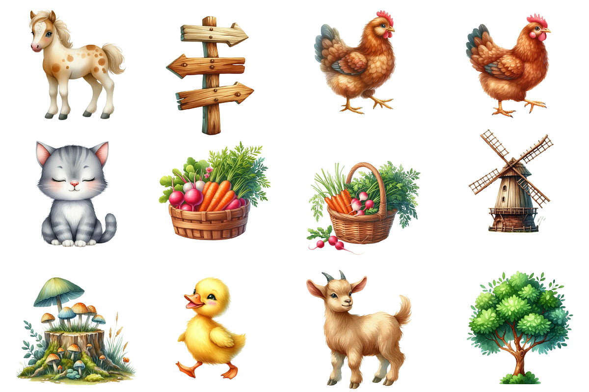 Farm Watercolor Clipart, an Illustration by Designworld (Photo 2 of 6)