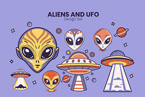 Aliens and UFO Illustration Set, a Templates & Theme by studiogstock