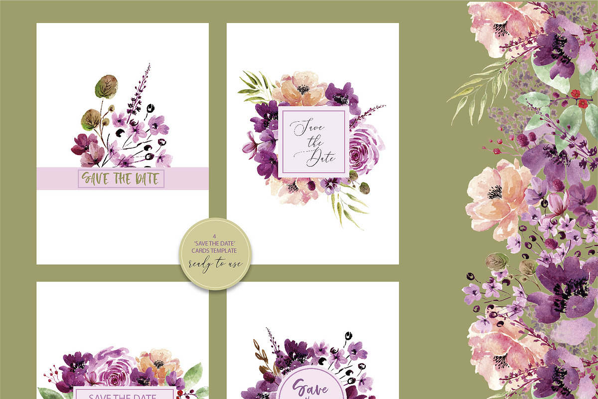 Violet Watercolor Floral Set, an Illustration by Anis Illustration (Photo 6 of 10)