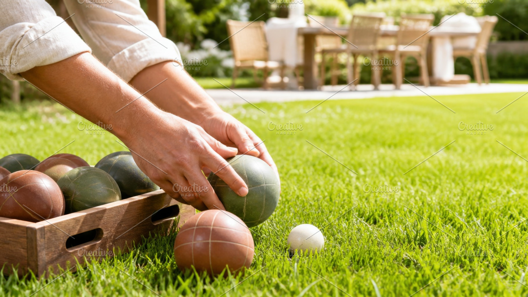 Lawn games in backyard setting durin, a Photo by Dvoevnore photos