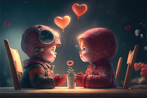 Children In Love. Romantic Appointment. Tender Moment. Generativ