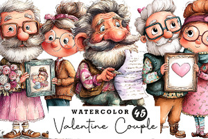 Quirky Valentine Elderly Couple Clip, an Illustration by CreationArt