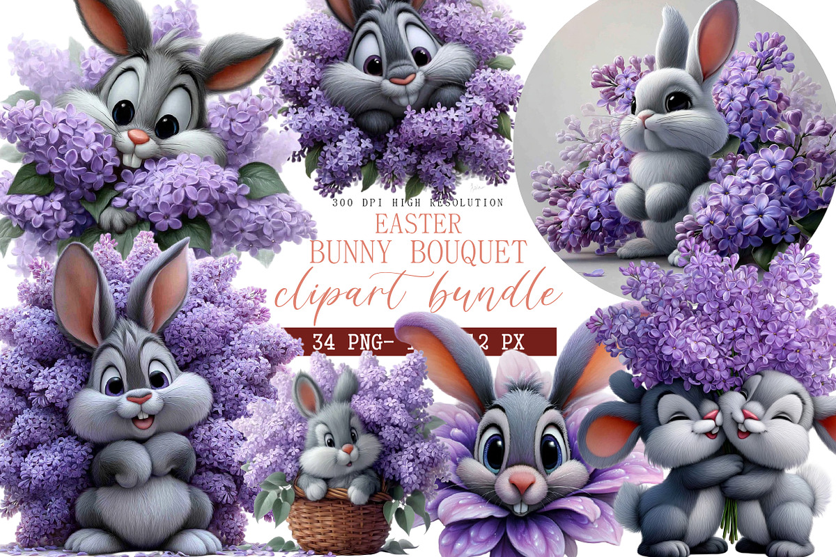 Watercolor Easter Bunny Bouquet, an Illustration by DreamArtGraphic (Photo 1 of 4)