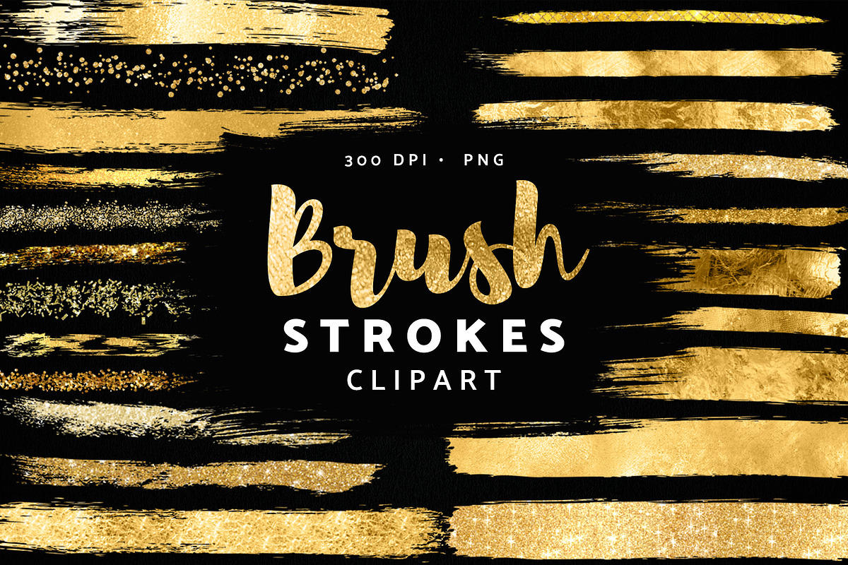 Gold Glitter Brush Strokes Clipart, a Texture Graphic by Nifty Template Studio (Photo 1 of 4)