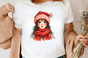 Christmas Girls Watercolor Clipart, an Illustration by Canvas Craft (Thumbnail 5 of 8)