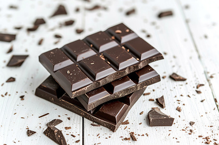 Black chocolate bar on wooden background, a Food & Drink Photo by AlyaAnd
