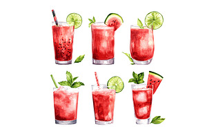 Watermelon juice cocktails, a Food Illustration by Valerie Bodnar