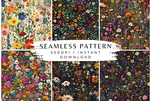 6 Wildflower Meadow Seamless Pattern