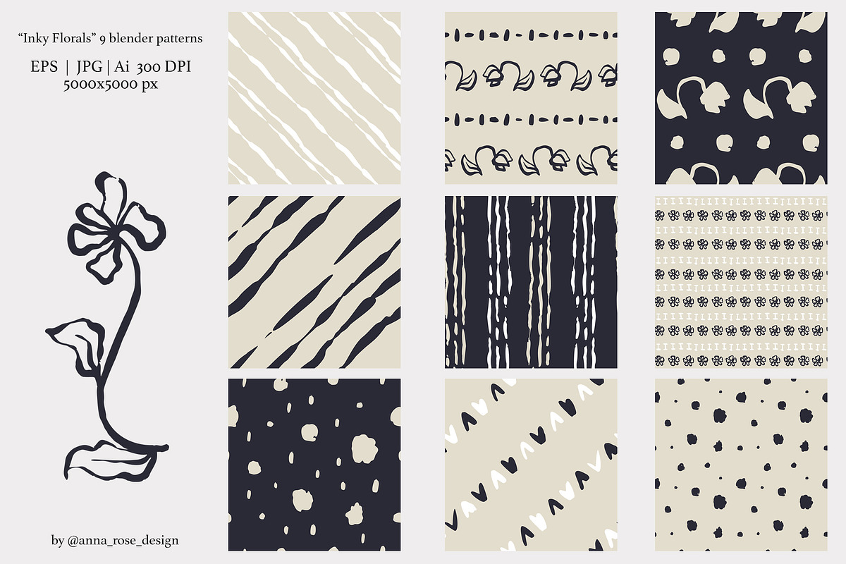 Abstract Ink Wash Floral Patterns, a Pattern Graphic by Rose Design (Photo 5 of 11)
