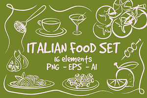 ITALIAN FOOD SET (16 ELEMENTS), a Food Illustration by Bonfloret Studio