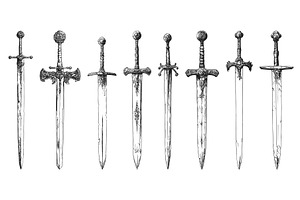 Knight Sword Set Ink Style Vector, an Object Illustration by LadadikArt