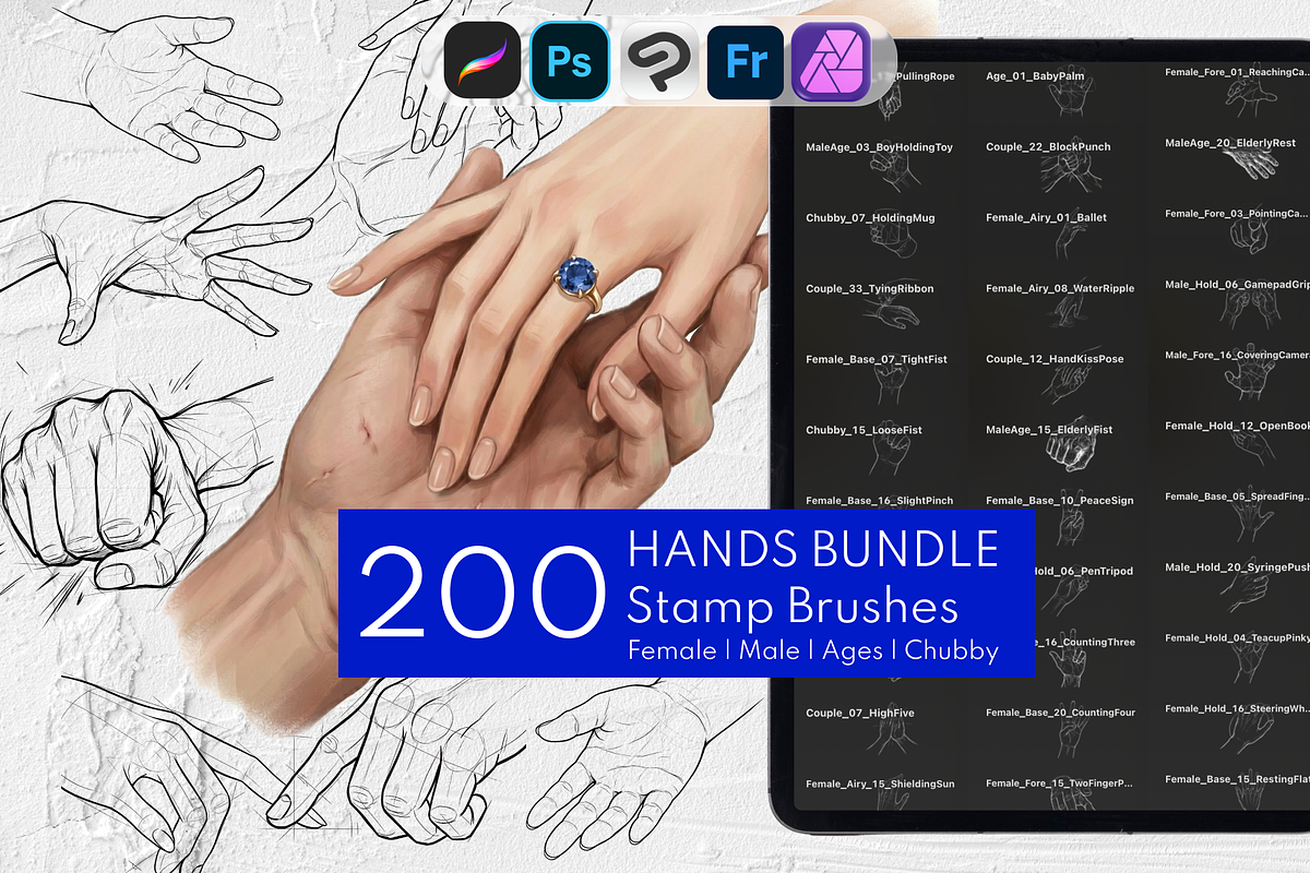 200 Procreate Hand Stamps, a Brush Add-On by Selentaori Studio (Photo 1 of 11)