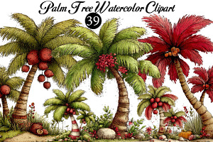 Palm Tree Watercolor Clipart, an Illustration by DreamArtGraphic
