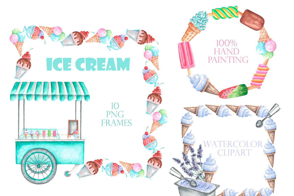 Ice cream watercolor set., a Food Illustration by SabinaWatercolorArt (Photo 11 of 17)