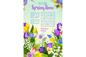 Spring Flowers Blooming Design Vector Poster