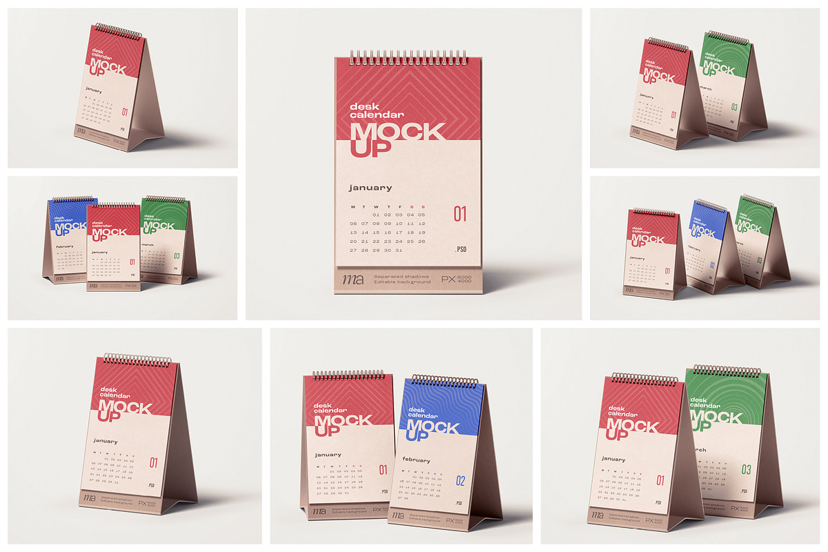 Vertical Desk Calendar Mockup Set, a Print Template by mockupatelier (Photo 2 of 11)