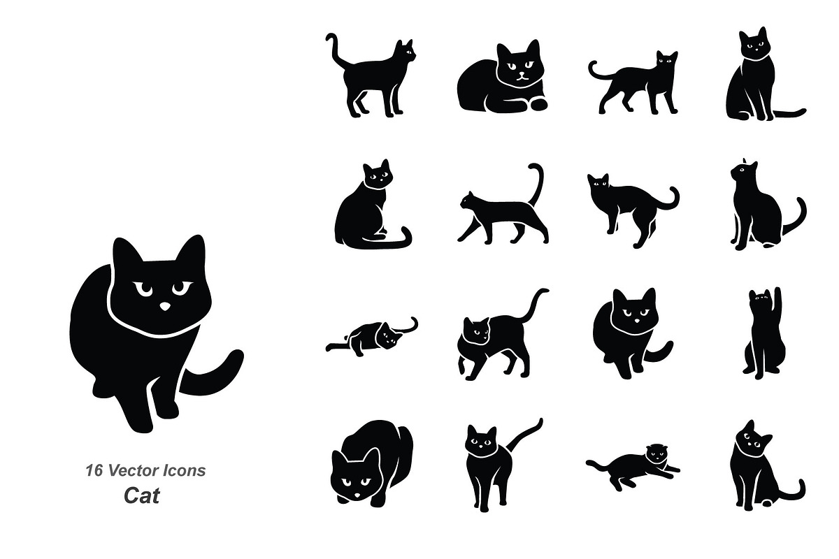Cat poses vector icons, an Outline Icon by Jisun Park