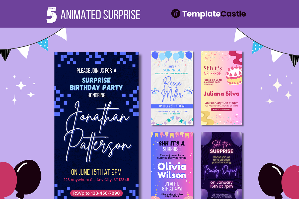 5 Animated Surprise Birthday, a Templates & Theme by TemplateCastleStore (Photo 2 of 9)