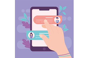 hand touching chat screen, a Technology Illustration by studiogstock