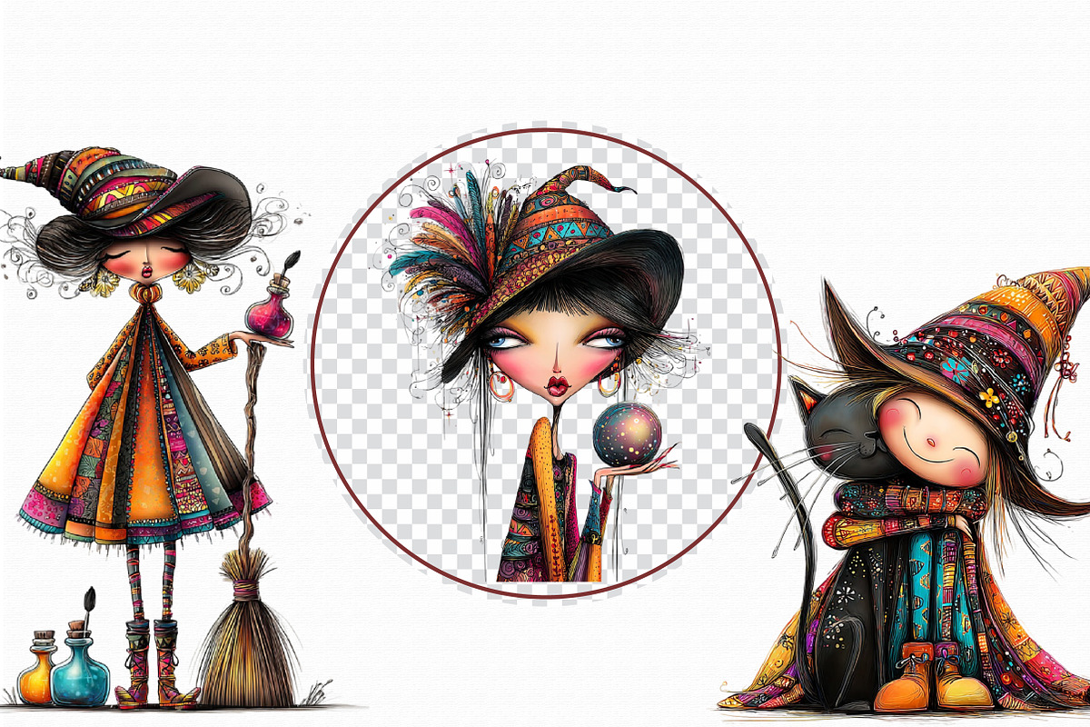 Whimsical Witches Clipart, an Illustration by Libby Wishes (Photo 3 of 7)