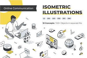 Isometric Lines Illustrations Set