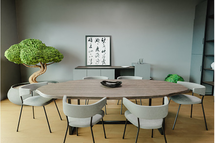 Room with a wooden table, a Japanese, a Wallpaper Photo by Daniel Megias