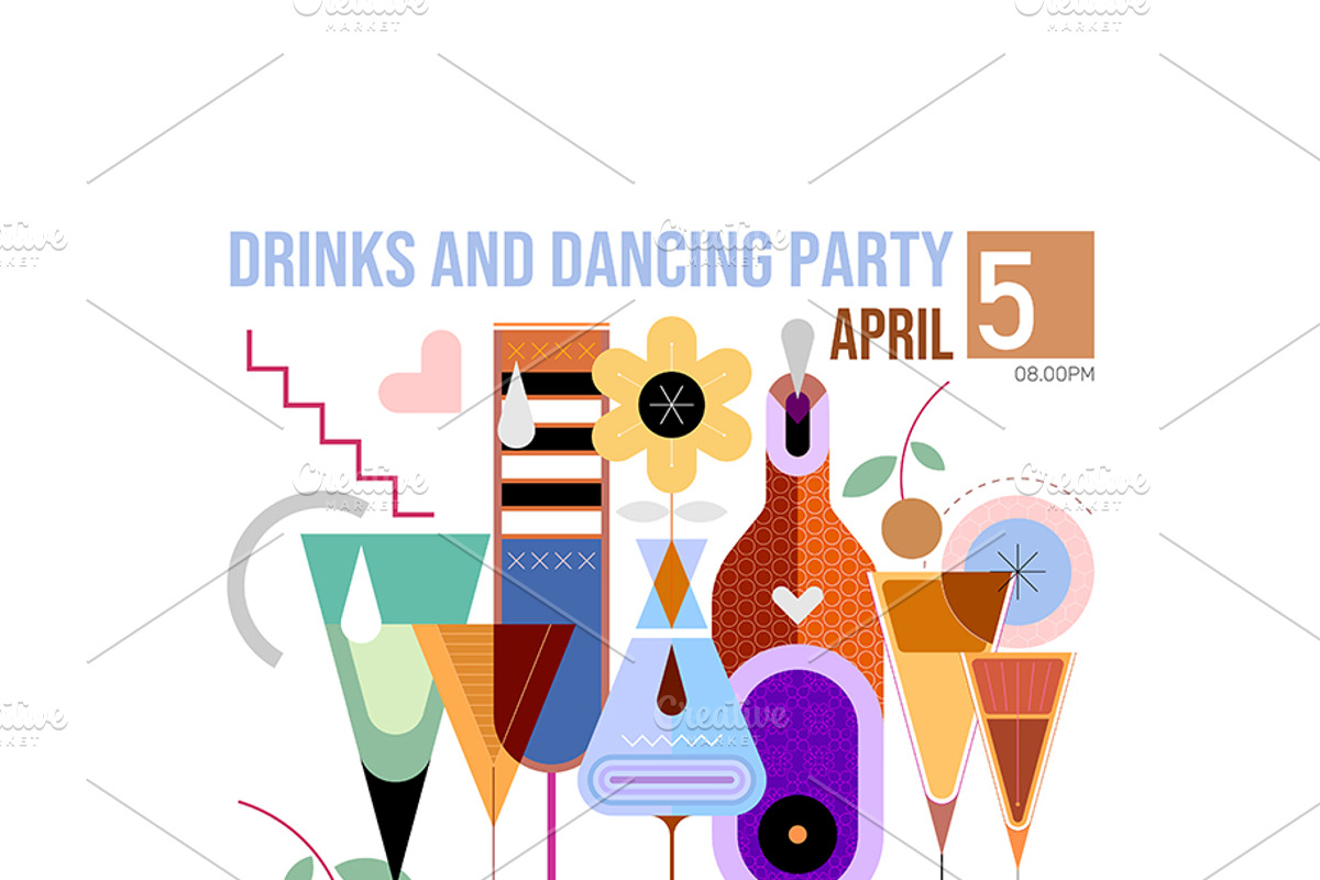 Cocktail Party Poster Vector Designs, a Decorative Illustration by danjazzia (Photo 6 of 9)