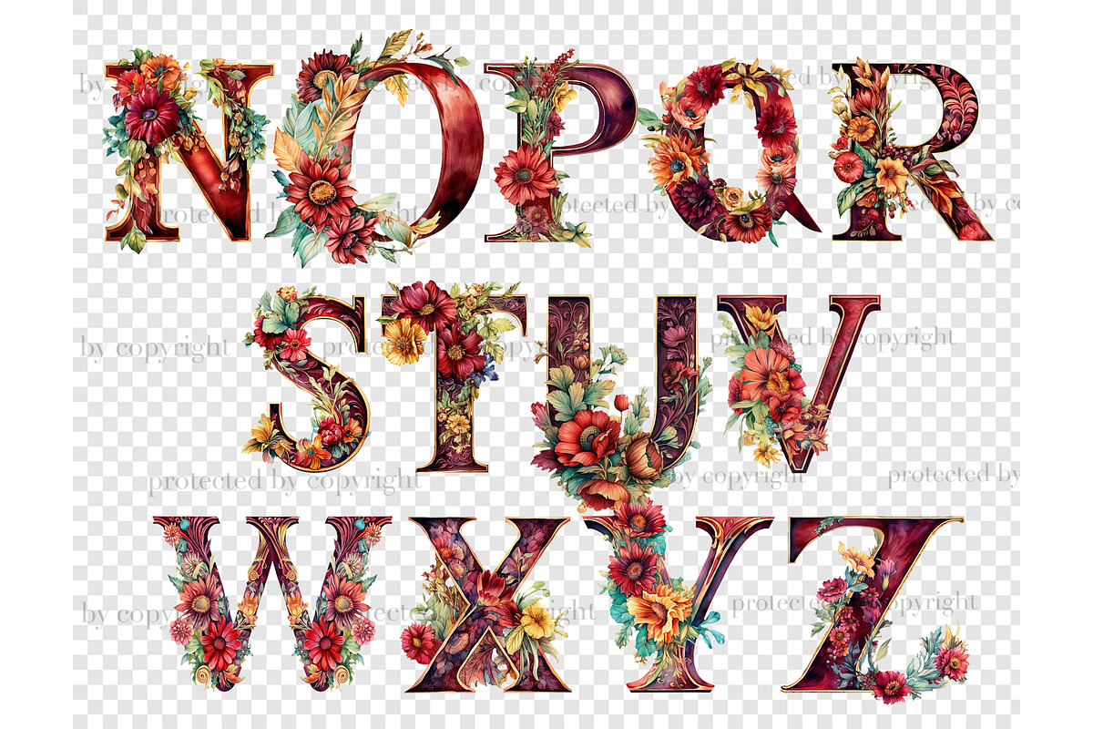 Bohemian Alphabet | Wedding Clipart, a Decorative Illustration by GlamArtZhanna (Photo 5 of 5)