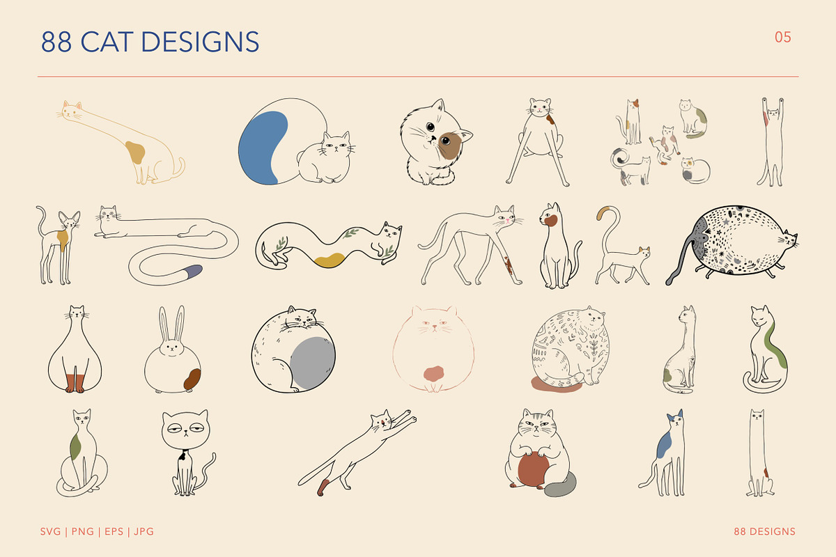 Whimsical Cats Hand Drawn Arts, an Animal Illustration by designvectx (Photo 6 of 7)