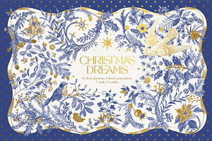 Christmas dreams. Blue & white, a Seasonal Illustration by olga.korneeva