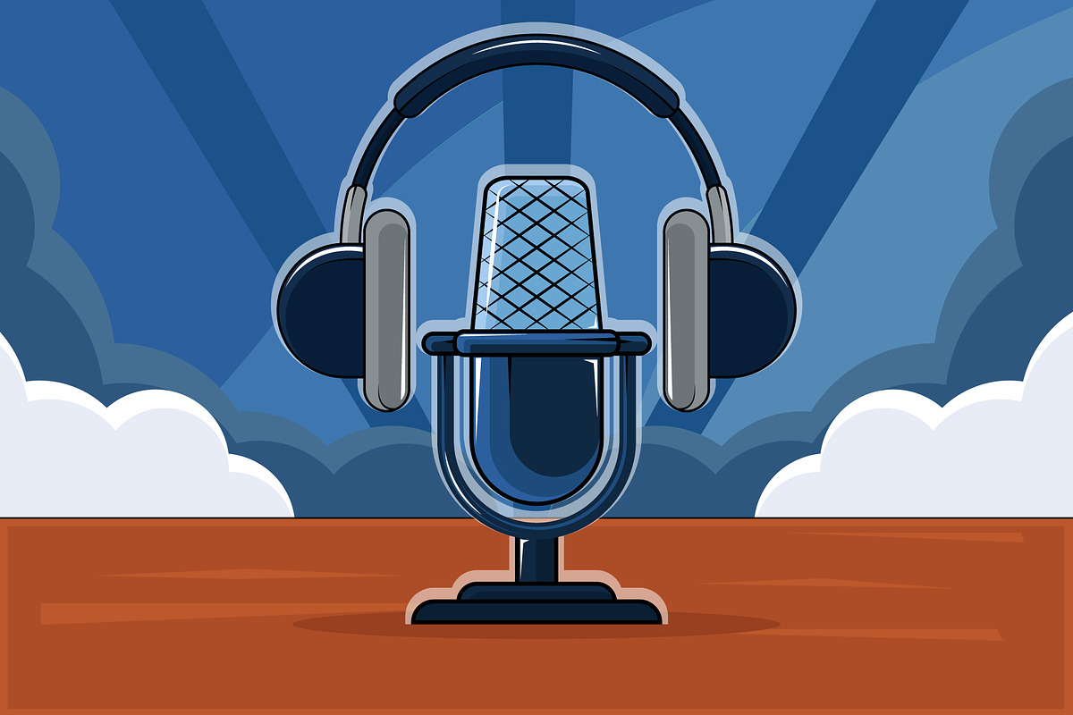 Retro microphone and headphones, a Technology Illustration by zyxroun shop (Photo 1 of 3)