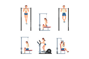 Man and Woman at Gym Training with, a Person Illustration by TopVectors
