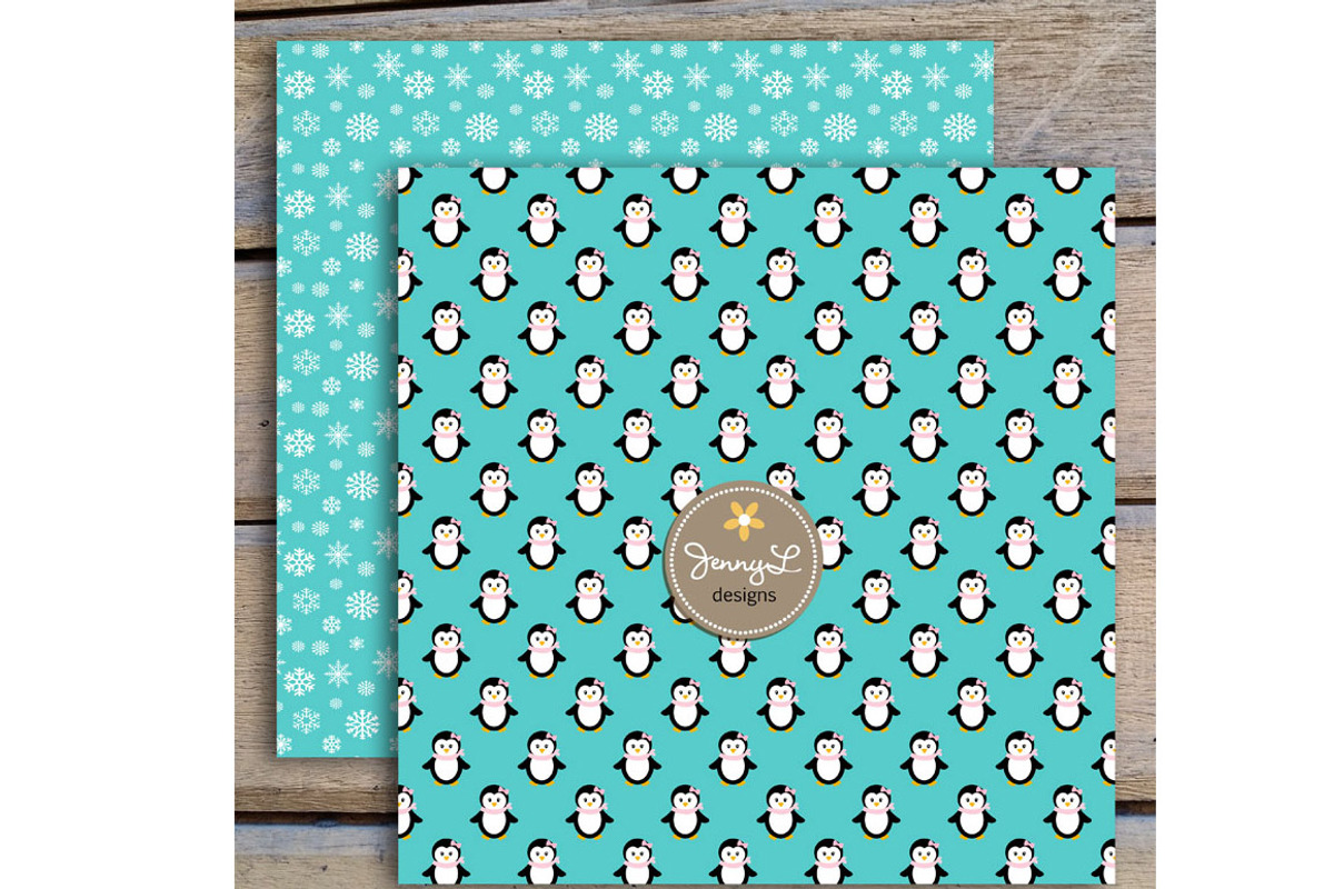 Penguin Girl Digital Paper & Clipart, a Pattern Graphic by JennyL Designs (Photo 4 of 4)