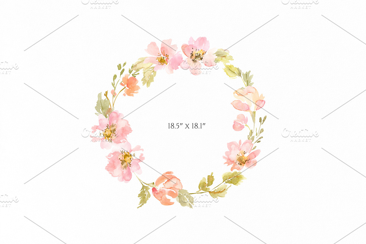 Watercolor Pink Flowers Green Leaves, an Illustration by GraphicsDish (Photo 4 of 4)