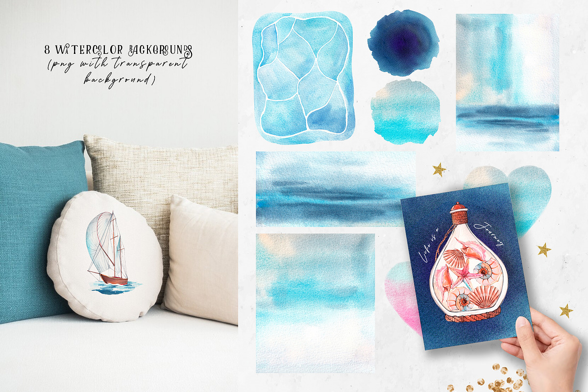 Sea journey. Summer watercolor set, an Object Illustration by VerAna (Photo 7 of 19)