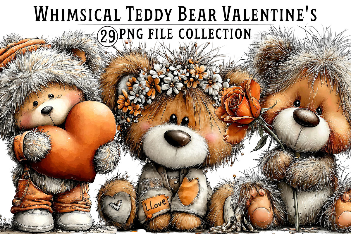 Whimsical Bear Valentine's Clipart, an Illustration by Dream Creation (Photo 1 of 6)