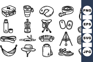 Outdoor Camping Gear Clipart Set, an Illustration by designvectx