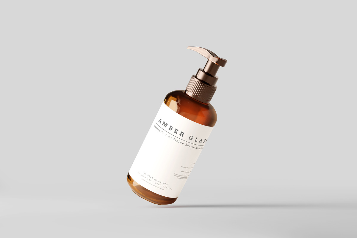 Amber Glass Pump Bottle Mockups, a Cups & Container Mockup by pmvch (Photo 3 of 10)